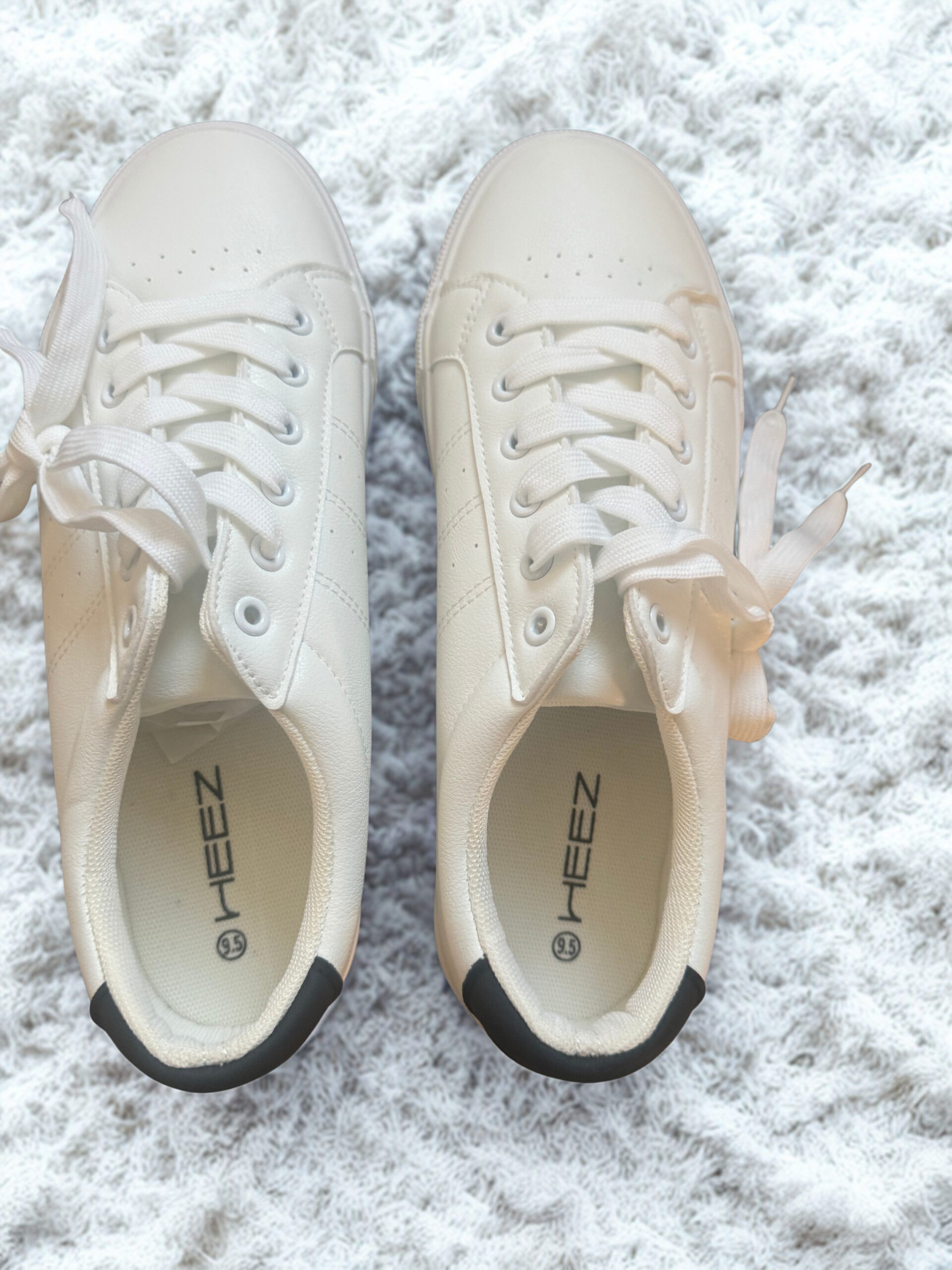 IMG_8664 HEEZ Women's White Casual Lace-Up Sneakers with Light Blue Trim – Comfortable Everyday Walking Shoes - Image 1