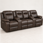 Dark Brown 4-Seat Reclining Sofa with Two Cupholder Consoles
