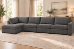 Dark Gray 4-Seat Sectional Sofa with Storage Ottoman