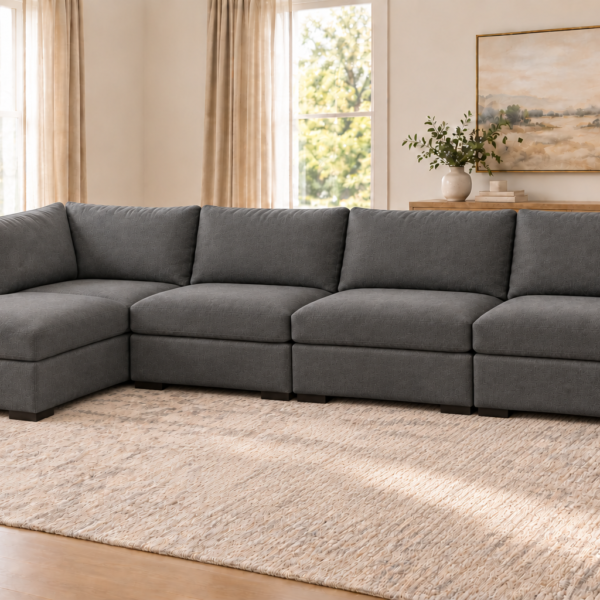 Dark Gray 4-Seat Sectional Sofa with Storage Ottoman
