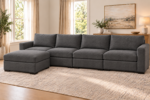 Dark Gray 4-Seat Sectional Sofa with Storage Ottoman - Image 2